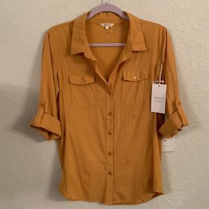 NWT Cavalini Cotton Mustard Women’s Shirt Size L